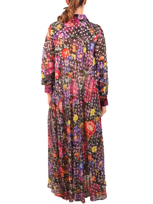 Lamé silk dress with flower print Laboratorio Capri | LARAALLOVERBLACK